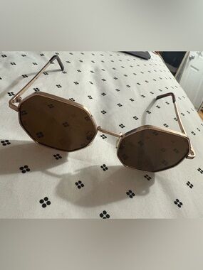 Women’s Octagonal Metal Sunglasses in Brown and Gold